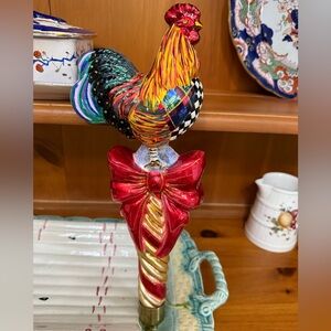 Mackenzie - Childs Courtly Check Rooster Tree Topper Poland Hand-painted